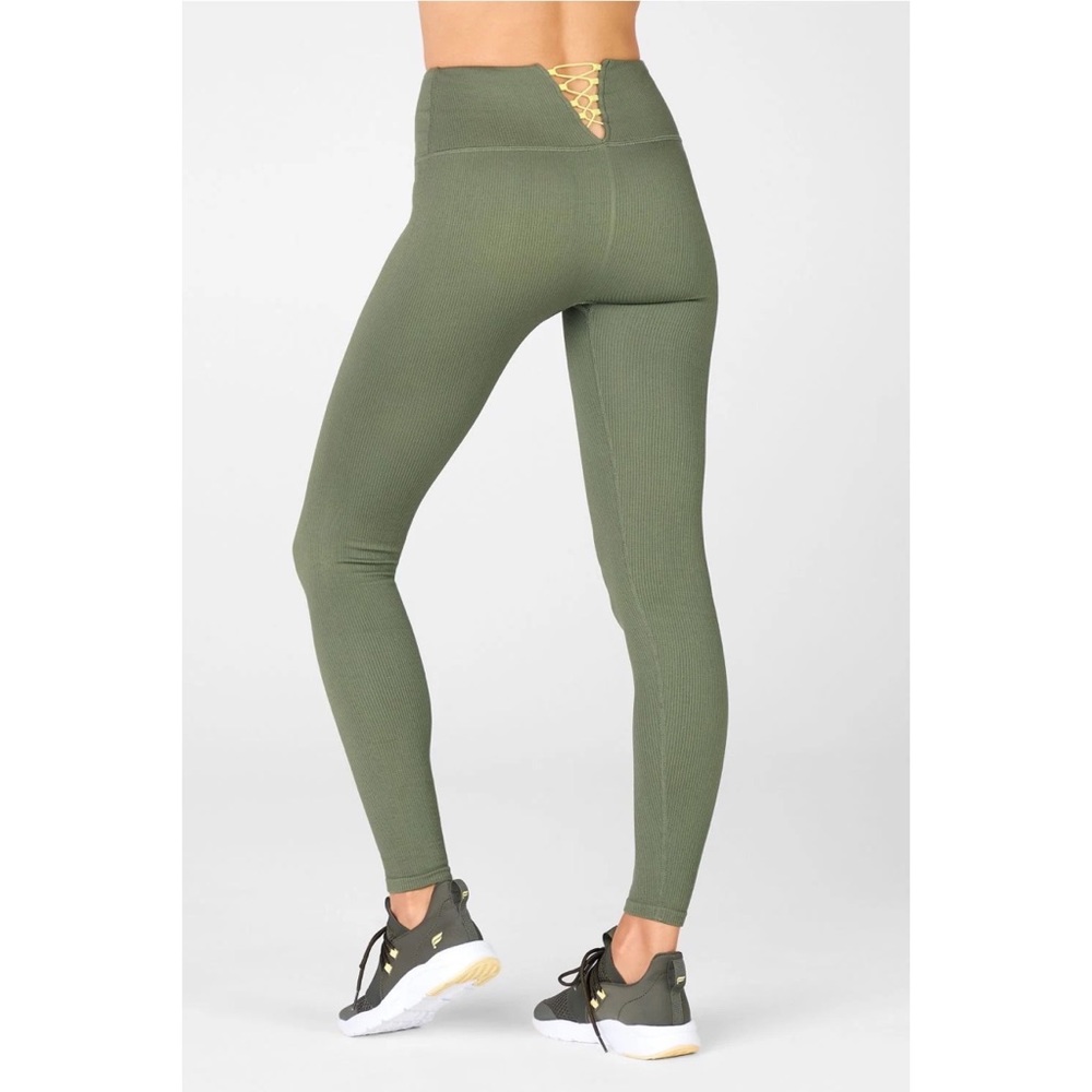 Fabletics - High-Waisted Seamless Rib Legging - Green - Size: Large